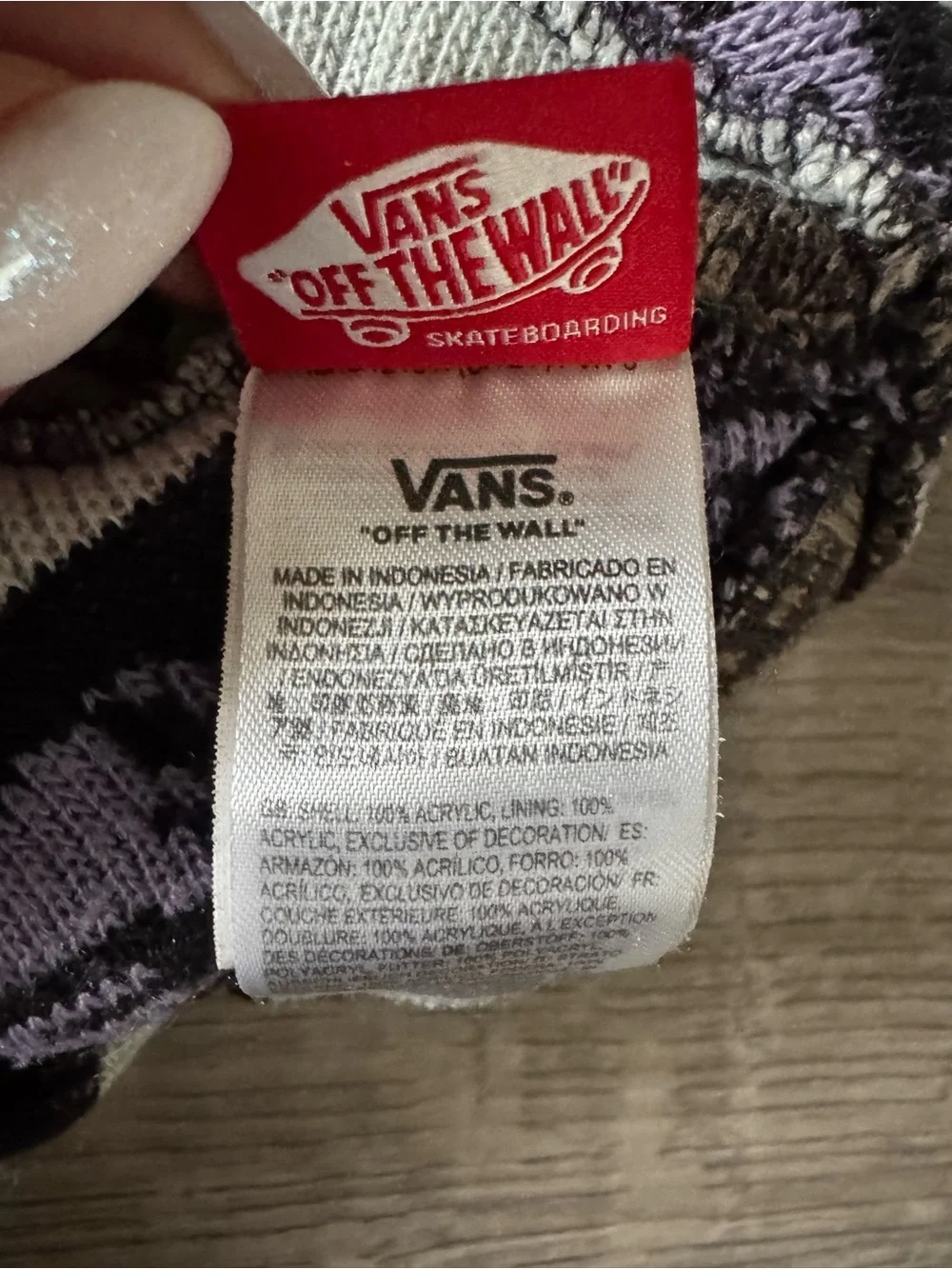 Vans Striped Knit Cuffed Beanie in Mint, Purple & Brown